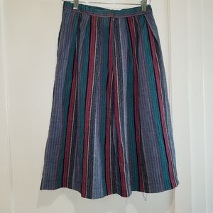 Vintage Style Pleated Midlenght Striped A-line Skirt